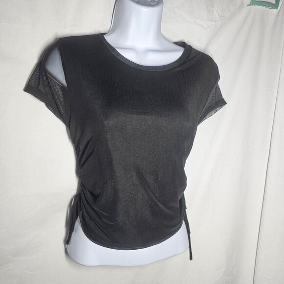 Vintage y2k gothic side tie mesh crop baby tee top - Picture 2 of 6